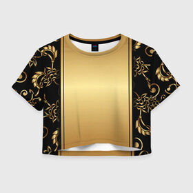 Женская футболка Crop-top 3D с принтом Черное золото в Новосибирске, 100% полиэстер | круглая горловина, длина футболки до линии талии, рукава с отворотами | золото | иранские узоры | персидские узоры | черное | черное золото