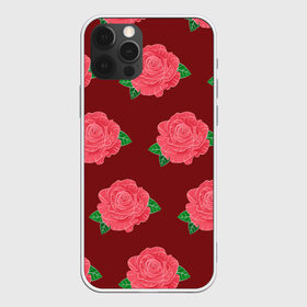 Чехол для iPhone 12 Pro Max с принтом Розы на красном в Новосибирске, Силикон |  | black | botany | flowers | pattern | plant | red | rose | white | белый | ботаника | красный | растение | роза | узор | цветы | черный