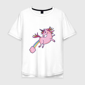 Мужская футболка хлопок Oversize с принтом Единорог пукает радугой в Новосибирске, 100% хлопок | свободный крой, круглый ворот, “спинка” длиннее передней части | Тематика изображения на принте: chubby | fart | pink | rainbow | unicorn | газ | газы | единорог для детей | единорожка | животное | конь | лошадка | на радуге | неприличный единорог | облако | облачко | прикол | радуга | рог | розовое облако