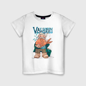 Детская футболка хлопок с принтом Valheim в Новосибирске, 100% хлопок | круглый вырез горловины, полуприлегающий силуэт, длина до линии бедер | fantasy | mmo | valheim | valve | валхейм | вальхейм | викинги | выживалка | игра | королевская битва | ммо | ролевая игра | фэнтази