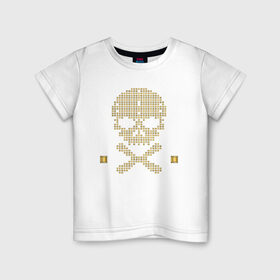 Детская футболка хлопок с принтом Золотой череп в Новосибирске, 100% хлопок | круглый вырез горловины, полуприлегающий силуэт, длина до линии бедер | gold | абстракция | золото | кости | скелет | чеперушка | череп