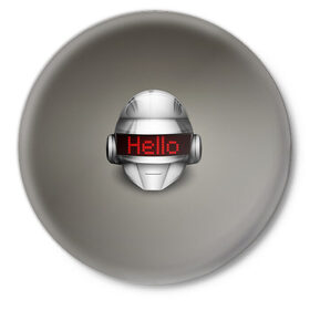 Значок с принтом Daft Punk Hello в Новосибирске,  металл | круглая форма, металлическая застежка в виде булавки | ги мануэль де омем кристо | ню диско | синти поп | техно | тома бангальтер | фанк | французский хаус | электроник рок