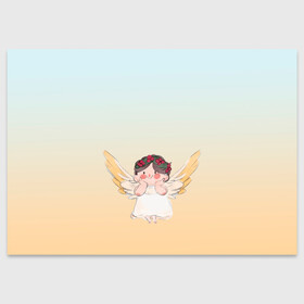 Поздравительная открытка с принтом акварельный ангелок в Новосибирске, 100% бумага | плотность бумаги 280 г/м2, матовая, на обратной стороне линовка и место для марки
 | акварель | ангел | ангелок | ангелочек | крылья | купидон | милашка | персонаж | рисунок | чиби