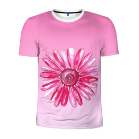 Мужская футболка 3D спортивная с принтом розовая ромашка в Новосибирске, 100% полиэстер с улучшенными характеристиками | приталенный силуэт, круглая горловина, широкие плечи, сужается к линии бедра | Тематика изображения на принте: акварель | арт | весна | гортензия | лето | природа | рисунок | розовый | ромашка | свежесть | цветок | цветы | яркий | ярко