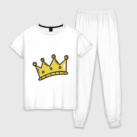 Женская пижама хлопок с принтом корона рисунок в Новосибирске, 100% хлопок | брюки и футболка прямого кроя, без карманов, на брюках мягкая резинка на поясе и по низу штанин | босс | власть | королева | король | корона | рисунок | самолюбие | царевич | царевна | царь