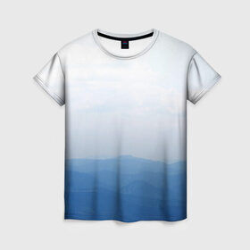 Женская футболка 3D с принтом Vertex в Новосибирске, 100% полиэфир ( синтетическое хлопкоподобное полотно) | прямой крой, круглый вырез горловины, длина до линии бедер | vertex | белое | голубое | горы | небо