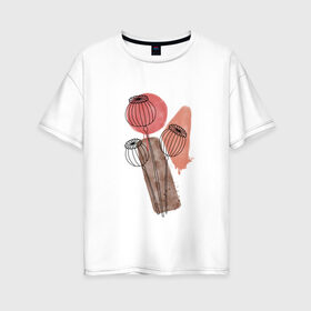 Женская футболка хлопок Oversize с принтом Маки в Новосибирске, 100% хлопок | свободный крой, круглый ворот, спущенный рукав, длина до линии бедер
 | акварель | коричневый | красный | маки | растения | сухоцветы | цветы