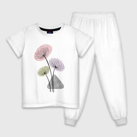 Детская пижама хлопок с принтом Одуванчики в Новосибирске, 100% хлопок |  брюки и футболка прямого кроя, без карманов, на брюках мягкая резинка на поясе и по низу штанин
 | зонтики | лето | растения | серый. одуванчик | сиреневый | сухоцветы | цветы