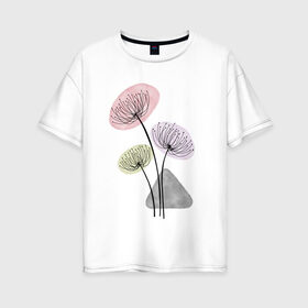 Женская футболка хлопок Oversize с принтом Одуванчики в Новосибирске, 100% хлопок | свободный крой, круглый ворот, спущенный рукав, длина до линии бедер
 | зонтики | лето | растения | серый. одуванчик | сиреневый | сухоцветы | цветы