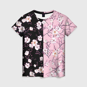 Женская футболка 3D с принтом САКУРА | SAKURA | ВИШНЯ в Новосибирске, 100% полиэфир ( синтетическое хлопкоподобное полотно) | прямой крой, круглый вырез горловины, длина до линии бедер | chery | flowers | japan | roses | sakura | вишня | растения | розы | ромашка | сакура | тюльпаны | цветы | цветы сакуры | япония