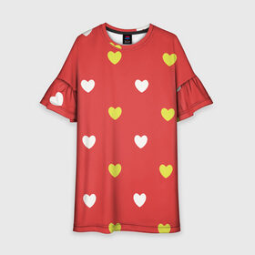 Детское платье 3D с принтом Сердечки на красном паттерн в Новосибирске, 100% полиэстер | прямой силуэт, чуть расширенный к низу. Круглая горловина, на рукавах — воланы | Тематика изображения на принте: background | design | fabric | heart | love | pattern | red | romance | romantic | seamless | valentine | красный | любовь | рисунок | романтика | сердце | узор