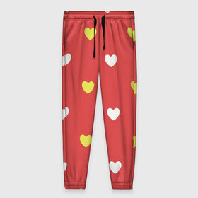 Женские брюки 3D с принтом Сердечки на красном паттерн в Новосибирске, полиэстер 100% | прямой крой, два кармана без застежек по бокам, с мягкой трикотажной резинкой на поясе и по низу штанин. В поясе для дополнительного комфорта — широкие завязки | background | design | fabric | heart | love | pattern | red | romance | romantic | seamless | valentine | красный | любовь | рисунок | романтика | сердце | узор