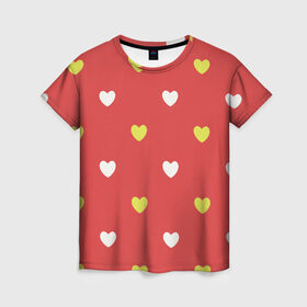 Женская футболка 3D с принтом Сердечки на красном паттерн в Новосибирске, 100% полиэфир ( синтетическое хлопкоподобное полотно) | прямой крой, круглый вырез горловины, длина до линии бедер | background | design | fabric | heart | love | pattern | red | romance | romantic | seamless | valentine | красный | любовь | рисунок | романтика | сердце | узор