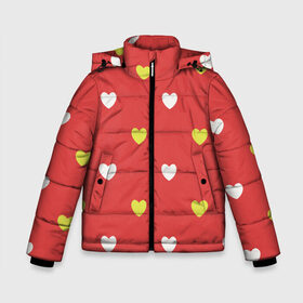 Зимняя куртка для мальчиков 3D с принтом Сердечки на красном паттерн в Новосибирске, ткань верха — 100% полиэстер; подклад — 100% полиэстер, утеплитель — 100% полиэстер | длина ниже бедра, удлиненная спинка, воротник стойка и отстегивающийся капюшон. Есть боковые карманы с листочкой на кнопках, утяжки по низу изделия и внутренний карман на молнии. 

Предусмотрены светоотражающий принт на спинке, радужный светоотражающий элемент на пуллере молнии и на резинке для утяжки | background | design | fabric | heart | love | pattern | red | romance | romantic | seamless | valentine | красный | любовь | рисунок | романтика | сердце | узор