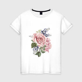 Женская футболка хлопок с принтом Цветы в Новосибирске, 100% хлопок | прямой крой, круглый вырез горловины, длина до линии бедер, слегка спущенное плечо | букет | весна | любовь | март | роза