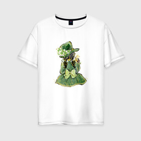 Женская футболка хлопок Oversize с принтом Девушка в Новосибирске, 100% хлопок | свободный крой, круглый ворот, спущенный рукав, длина до линии бедер
 | зеленый | клевер | цветы