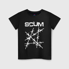 Детская футболка хлопок с принтом SCUM в Новосибирске, 100% хлопок | круглый вырез горловины, полуприлегающий силуэт, длина до линии бедер | action | game | scum | tec1 | выживание | выжить | ресурсы | скам игра | тюремная