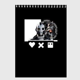 Скетчбук с принтом Андроид XBOT 4000 в Новосибирске, 100% бумага
 | 48 листов, плотность листов — 100 г/м2, плотность картонной обложки — 250 г/м2. Листы скреплены сверху удобной пружинной спиралью | андроид | белочерный | белый | знак | кот | котик | кошка | любовь | механизм | робот | роботы | черный