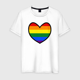 Мужская футболка хлопок с принтом Радужное сердце  в Новосибирске, 100% хлопок | прямой крой, круглый вырез горловины, длина до линии бедер, слегка спущенное плечо. | много цветов | радуга | радужная | радужное сердце | разноцветная | разноцветный | сердечко | сердце | цвета радуги | цветная | цветной