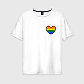 Женская футболка хлопок Oversize с принтом Радужное сердце  в Новосибирске, 100% хлопок | свободный крой, круглый ворот, спущенный рукав, длина до линии бедер
 | много цветов | радуга | радужная | радужное сердце | разноцветная | разноцветный | сердечко | сердце | цвета радуги | цветная | цветной