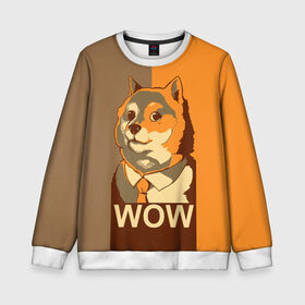 Детский свитшот 3D с принтом Doge Wow в Новосибирске, 100% полиэстер | свободная посадка, прямой крой, мягкая тканевая резинка на рукавах и понизу свитшота | Тематика изображения на принте: animal | art | dog | doge | dogecoin | many x | mem | meme | new | poster | such x | wave | wow | арт | в | галстук | галстуке | двухцветная | животное | зверь | имени | кабосу | мем | мемас | мэм | по | постер | сиба ину | собака | хищник