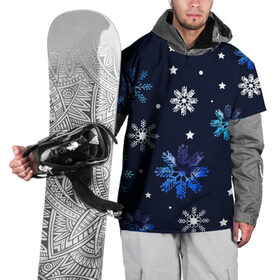 Накидка на куртку 3D с принтом Падающие снежинки уходящей зимы в Новосибирске, 100% полиэстер |  | Тематика изображения на принте: джинсовая | необычная | падают | синяя текстура | снежинки | текстура