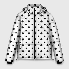 Мужская зимняя куртка 3D с принтом Точки черные на белом в Новосибирске, верх — 100% полиэстер; подкладка — 100% полиэстер; утеплитель — 100% полиэстер | длина ниже бедра, свободный силуэт Оверсайз. Есть воротник-стойка, отстегивающийся капюшон и ветрозащитная планка. 

Боковые карманы с листочкой на кнопках и внутренний карман на молнии. | abstract | background | black | geometric | pattern | spot | texture | various | wrapping | горошек | крапинки | пятнаround | разные  узор | точки | черные