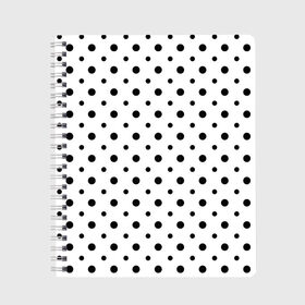 Тетрадь с принтом Точки черные на белом в Новосибирске, 100% бумага | 48 листов, плотность листов — 60 г/м2, плотность картонной обложки — 250 г/м2. Листы скреплены сбоку удобной пружинной спиралью. Уголки страниц и обложки скругленные. Цвет линий — светло-серый
 | Тематика изображения на принте: abstract | background | black | geometric | pattern | spot | texture | various | wrapping | горошек | крапинки | пятнаround | разные  узор | точки | черные