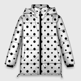 Женская зимняя куртка Oversize с принтом Точки черные на белом в Новосибирске, верх — 100% полиэстер; подкладка — 100% полиэстер; утеплитель — 100% полиэстер | длина ниже бедра, силуэт Оверсайз. Есть воротник-стойка, отстегивающийся капюшон и ветрозащитная планка. 

Боковые карманы с листочкой на кнопках и внутренний карман на молнии | abstract | background | black | geometric | pattern | spot | texture | various | wrapping | горошек | крапинки | пятнаround | разные  узор | точки | черные