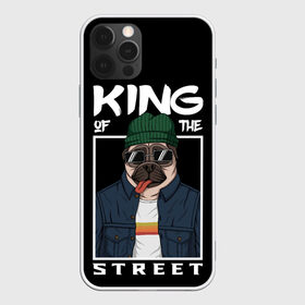 Чехол для iPhone 12 Pro Max с принтом King Street в Новосибирске, Силикон |  | Тематика изображения на принте: animal | art | brutal | dog | illustration | king | of | pug | street | the | арт | брутальный | бульдог | в | животное | зверь | король | надпись | одежде | очках | пёс | рамка | собака | текст | улиц | улицы | уличный | шапке