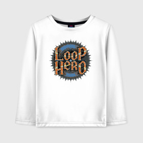 Детский лонгслив хлопок с принтом Loop Hero лого в Новосибирске, 100% хлопок | круглый вырез горловины, полуприлегающий силуэт, длина до линии бедер | games | knight | logo | loop hero | magic | rogue like | russia | steam | sword | герой петли | игры | лого | магия | меч | рогалик | россия | рыцарь | стим