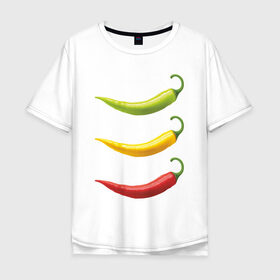 Мужская футболка хлопок Oversize с принтом Перец чили в Новосибирске, 100% хлопок | свободный крой, круглый ворот, “спинка” длиннее передней части | chili | green pepper | hot | red pepper | yellow pepper | жгучий | желтый | зеленый | красный | перцы | чили