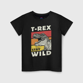 Детская футболка хлопок с принтом T-rex wild в Новосибирске, 100% хлопок | круглый вырез горловины, полуприлегающий силуэт, длина до линии бедер | Тематика изображения на принте: dino | t rex | wild | дино | динозавр | закат | зверь | хищник