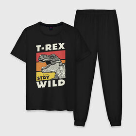 Мужская пижама хлопок с принтом T-rex wild в Новосибирске, 100% хлопок | брюки и футболка прямого кроя, без карманов, на брюках мягкая резинка на поясе и по низу штанин
 | Тематика изображения на принте: dino | t rex | wild | дино | динозавр | закат | зверь | хищник