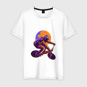 Мужская футболка хлопок с принтом Space Bike в Новосибирске, 100% хлопок | прямой крой, круглый вырез горловины, длина до линии бедер, слегка спущенное плечо. | space bike | астронавт | байк | велик | велосипед | космонавт | луна