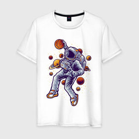 Мужская футболка хлопок с принтом Space Dank в Новосибирске, 100% хлопок | прямой крой, круглый вырез горловины, длина до линии бедер, слегка спущенное плечо. | space dank | астронавт | баскет | баскетбол | космический данк | космонавт | мяч | сверху | скафандр | шлем