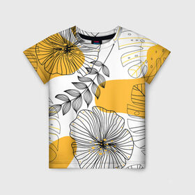 Детская футболка 3D с принтом Цветы в Новосибирске, 100% гипоаллергенный полиэфир | прямой крой, круглый вырез горловины, длина до линии бедер, чуть спущенное плечо, ткань немного тянется | flowers | герберы | контур | легкие | лилии | мягкие | роза | ромашка | тренд | цветы