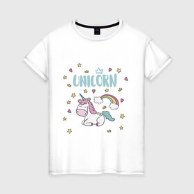 Женская футболка хлопок с принтом Единорог, unicorn в Новосибирске, 100% хлопок | прямой крой, круглый вырез горловины, длина до линии бедер, слегка спущенное плечо | unicorn | единорог | животные | легенды | лето 2021 | стиль