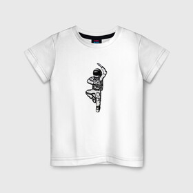 Детская футболка хлопок с принтом Космонавт в Новосибирске, 100% хлопок | круглый вырез горловины, полуприлегающий силуэт, длина до линии бедер | астронавт | день космонавтики | космонавт | полет