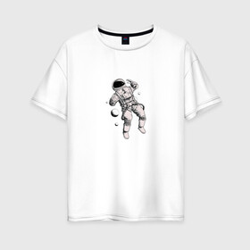 Женская футболка хлопок Oversize с принтом Космонавт в Новосибирске, 100% хлопок | свободный крой, круглый ворот, спущенный рукав, длина до линии бедер
 | астронавт | день космонавтики | космонавт | полет