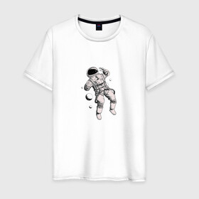 Мужская футболка хлопок с принтом Космонавт в Новосибирске, 100% хлопок | прямой крой, круглый вырез горловины, длина до линии бедер, слегка спущенное плечо. | астронавт | день космонавтики | космонавт | полет