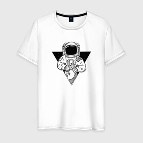 Мужская футболка хлопок с принтом Космонавт в Новосибирске, 100% хлопок | прямой крой, круглый вырез горловины, длина до линии бедер, слегка спущенное плечо. | астронавт | день космонавтики | космонавт | полет