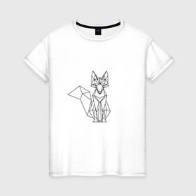 Женская футболка хлопок с принтом Лиса оригами в Новосибирске, 100% хлопок | прямой крой, круглый вырез горловины, длина до линии бедер, слегка спущенное плечо | геометрическая лиса | кицунэ | лиса | лисичка | оригами | рыжая