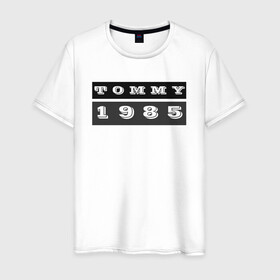 Мужская футболка хлопок с принтом Tommy 1985 в Новосибирске, 100% хлопок | прямой крой, круглый вырез горловины, длина до линии бедер, слегка спущенное плечо. | 1985 | black white | tommy | tommy hilfiger | tommy jeans | лого | минимализм | томми | томми джинс | томми хилфигер | хилфигер | черно белое