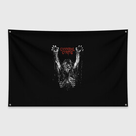 Флаг-баннер с принтом Cannibal Corpse в Новосибирске, 100% полиэстер | размер 67 х 109 см, плотность ткани — 95 г/м2; по краям флага есть четыре люверса для крепления | cannibal corpse | kreator | punk rock | slayer | sodom | анархия | блэк метал | гаражный рок | гранж | дэт метал | металл | панк рок | рок музыка | рок н ролл | рокер | треш метал | труп каннибал | тяжелый рок | хард рок