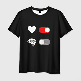 Мужская футболка 3D с принтом сердце и мозг в Новосибирске, 100% полиэфир | прямой крой, круглый вырез горловины, длина до линии бедер | brain | emotion | heart | логический | мозг | сердце | эмоция