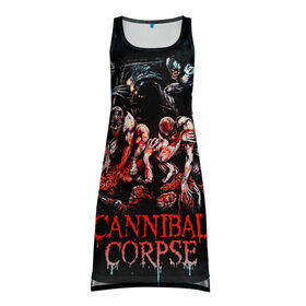 Платье-майка 3D с принтом Cannibal Corpse в Новосибирске, 100% полиэстер | полуприлегающий силуэт, широкие бретели, круглый вырез горловины, удлиненный подол сзади. | canibal corpse | cannibal corpse | death metal | группы | дэт метал | канибал корпс | метал | рок