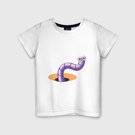 Детская футболка хлопок с принтом Червяк в Новосибирске, 100% хлопок | круглый вырез горловины, полуприлегающий силуэт, длина до линии бедер | worm | насекомое | черви | червь | червяк | червячок
