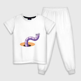 Детская пижама хлопок с принтом Червяк в Новосибирске, 100% хлопок |  брюки и футболка прямого кроя, без карманов, на брюках мягкая резинка на поясе и по низу штанин
 | worm | насекомое | черви | червь | червяк | червячок