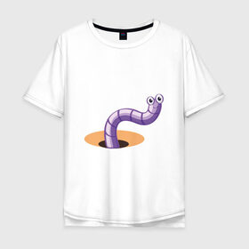 Мужская футболка хлопок Oversize с принтом Червяк в Новосибирске, 100% хлопок | свободный крой, круглый ворот, “спинка” длиннее передней части | Тематика изображения на принте: worm | насекомое | черви | червь | червяк | червячок